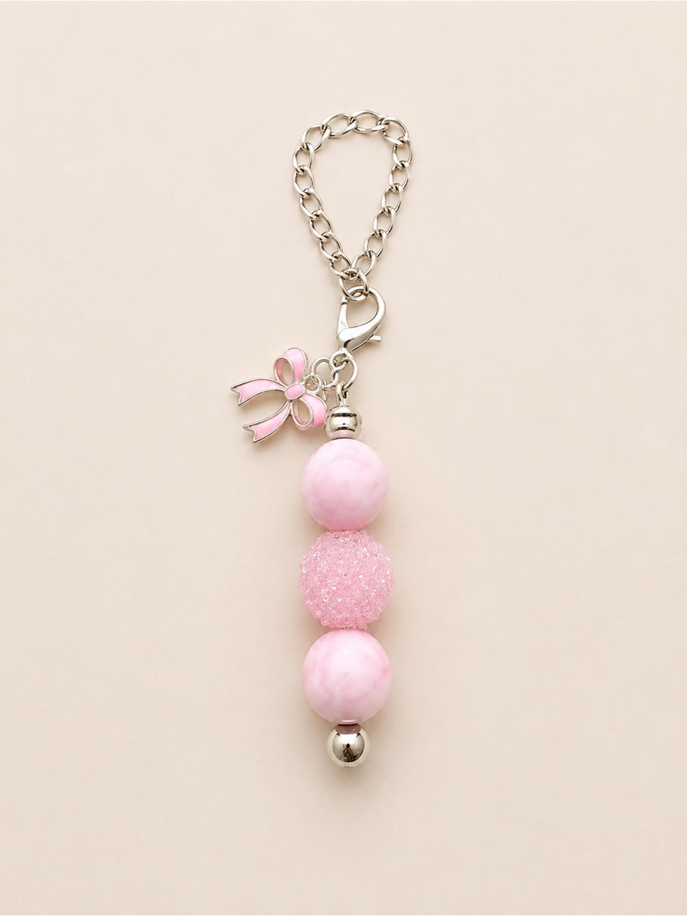 Pink Bead Tumbler Charm with Bow Accent